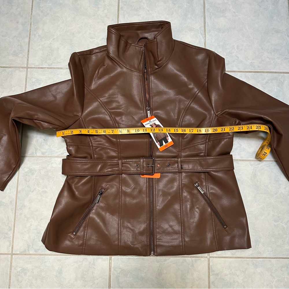 Kenneth Cole Women's Belted Faux Leather Brown Jacket Size XXL - Picture 7 of 9
